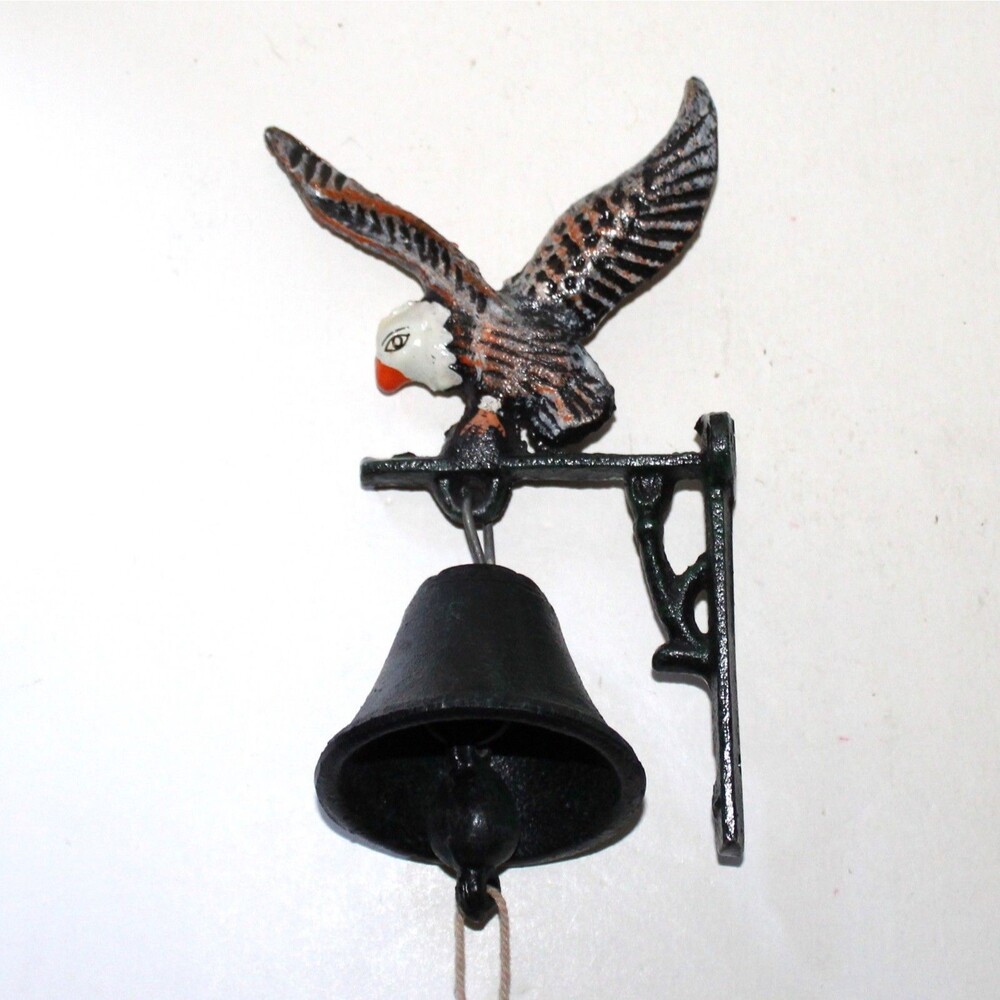 Hanging Bell Cast Iron American Bald Eagle garden patio wall decor patriotic